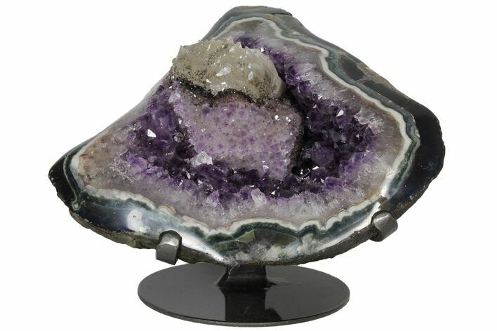 Amethyst Geode with Calcite on Metal Stand - Great Color #126342
